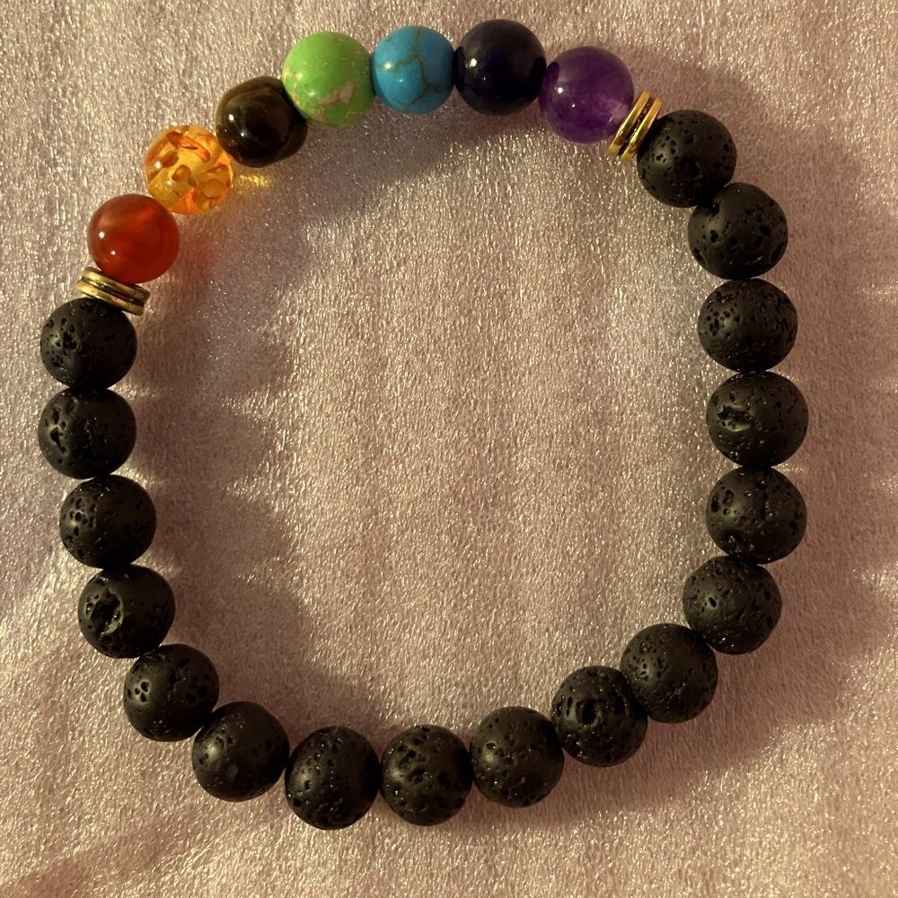 Chakra bracelet with lava beads and crystals